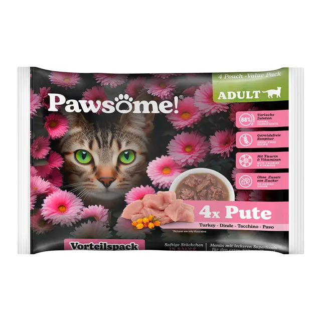Výhodné balení: Pawsome Adult Cat 8 x 85 g - krůtí