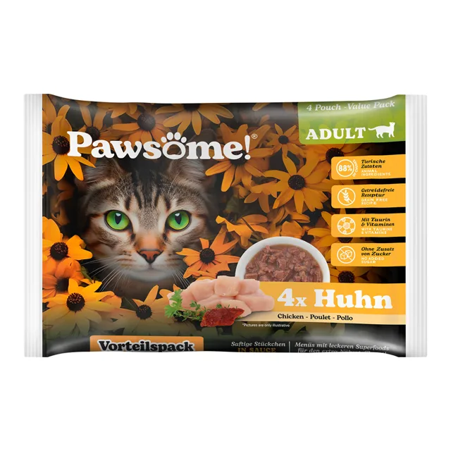 Výhodné balení: Pawsome Adult Cat 8 x 85 g - kuřecí