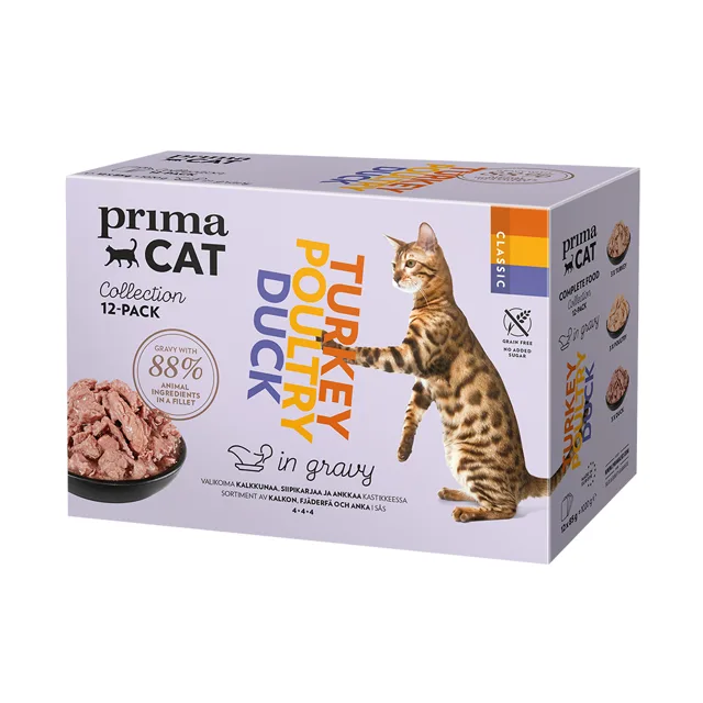 Výhodné balení PrimaCat Classic v omáčce 24 ks (24 x 85 g) - Sterilized smíšené balení (2 druhy)