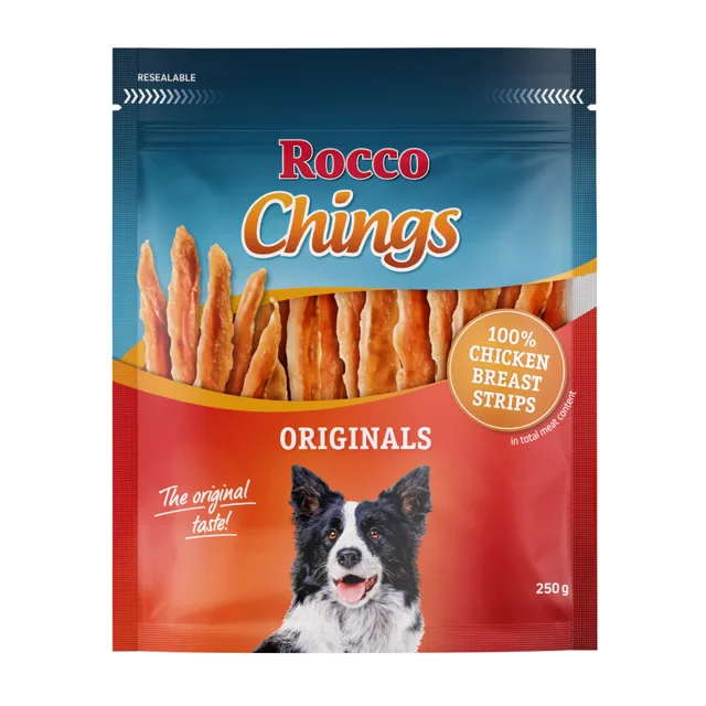 Výhodné balení: Rocco Chings sušené maso pro psy - Tyčinky z kuřecích prsíček 4 x 250 g