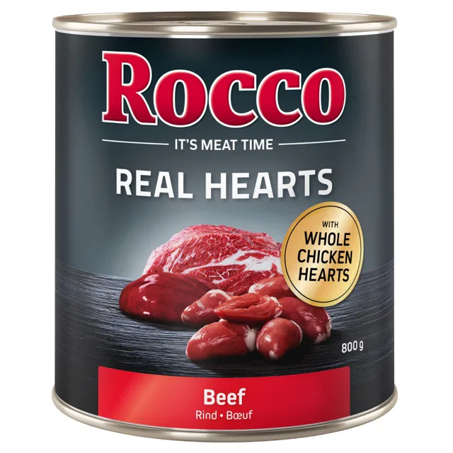 Výhodné balení: Rocco Real Hearts 24 x 800 g - hovězí s celými kuřecími srdci