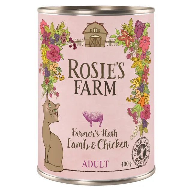 Výhodné balení Rosie's Farm Adult 12 x 400 g - losos a kuřecí s krevetami