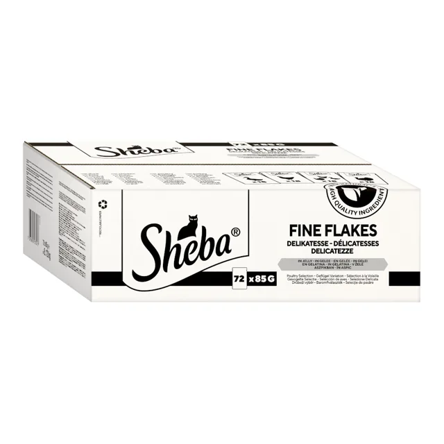 Výhodné balení Sheba kapsičky 144 ks (144 x 85 g) - Delikatesse v želé drůbeží variace