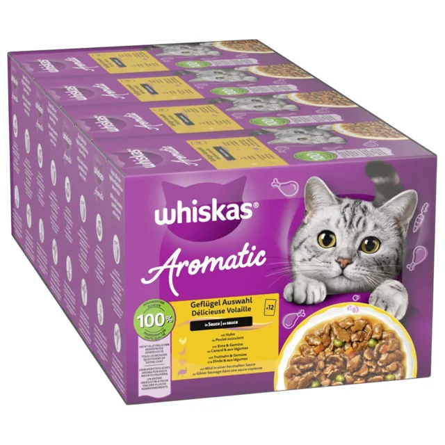 Výhodné balení Whiskas 1+ Aromatic Selection 2 x 48 ks (96 x 85 g) - drůbeží v omáčce