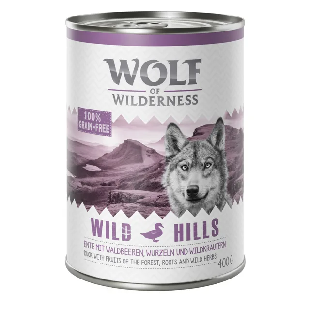 Výhodné balení: Wolf of Wilderness Adult 12 x 400 g - NOVÉ: Black Rocks - kozí
