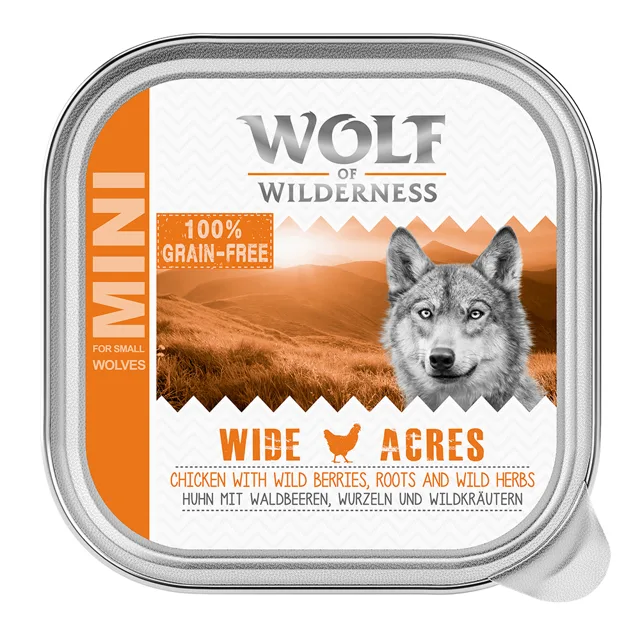 Výhodné balení Wolf of Wilderness Adult 24 x 150 g vanička - Mix: kuřecí, rybí, vepřové