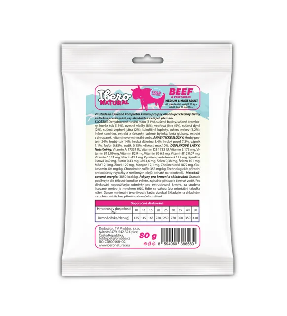 Vzorek - Ibero Cold Press Dog Medium &amp; Maxi Adult Beef - 80g