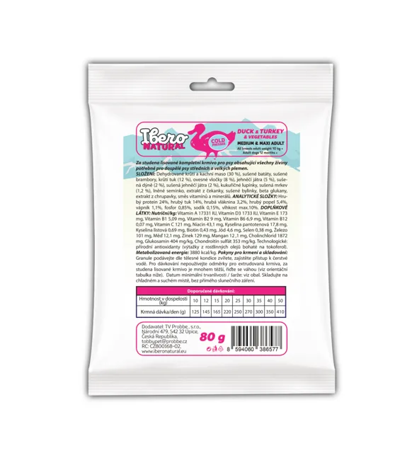 Vzorek - Ibero Cold Press Dog Medium &amp; Maxi Adult Duck&amp;Turkey - 80g
