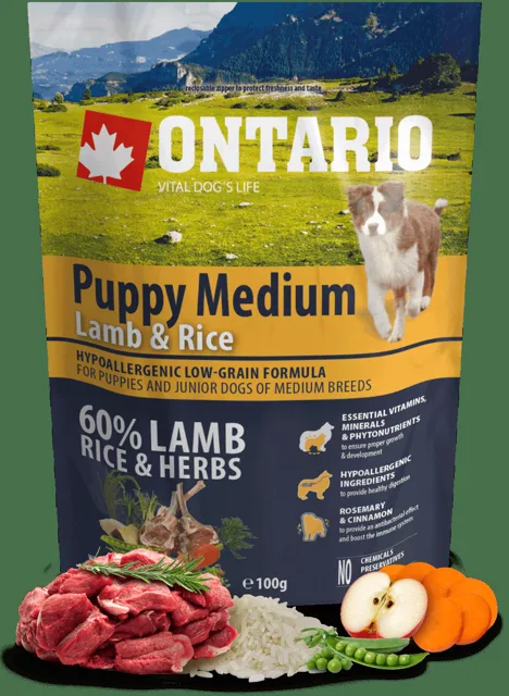 Vzorek - Ontario Puppy Medium Lamb & Rice 100g