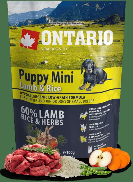 Vzorek - Ontario Puppy Mini Lamb & Rice 100g