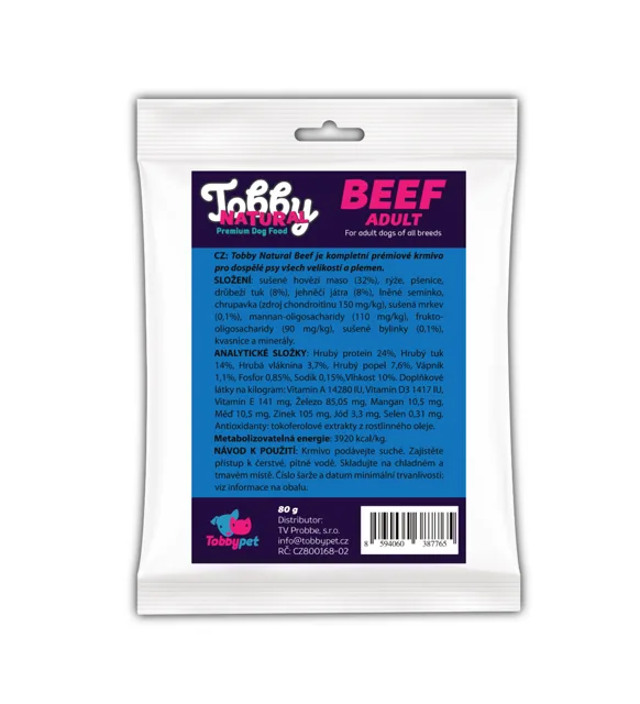 Vzorek - Tobby Natural Adult Dog Beef - 80g