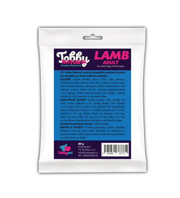 Vzorek - Tobby Natural Adult Dog Lamb - 80g