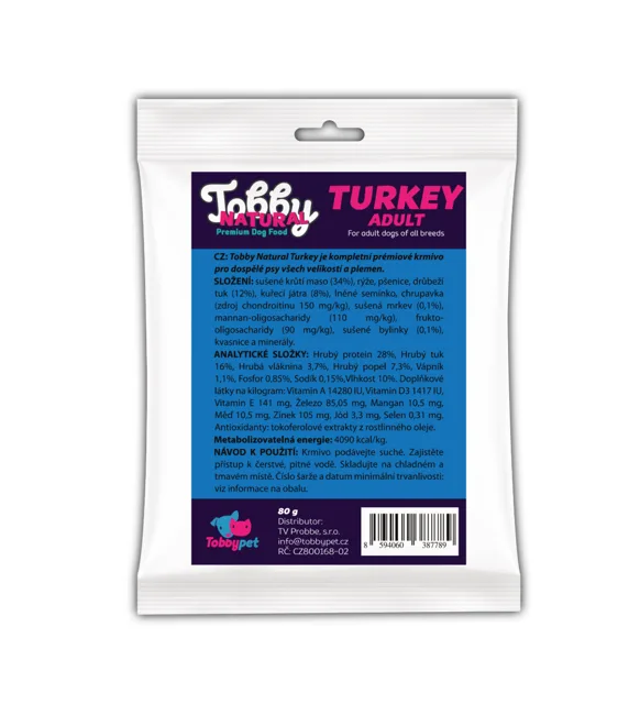 Vzorek - Tobby Natural Adult Dog Turkey - 80g