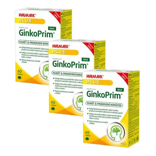 Walmark GinkoPrim MAX 3PACK – Výhodné půlroční balení pro paměť a soustředění 180 tablet