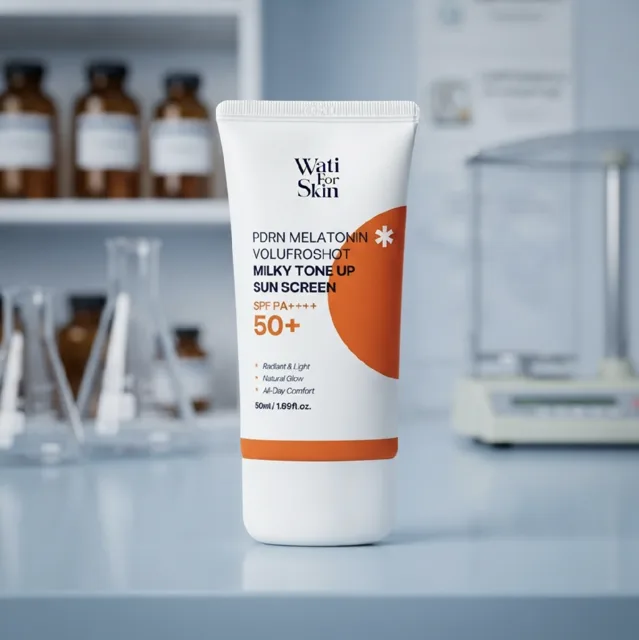 WATI FOR SKIN -  PDRN Melatonin Volufroshot Milky Tone-Up Sun Cream SPF50+ - Ochranný tónovací opalovací krém s vysokou ochranou SPF50+ PA++++ - 50 ml