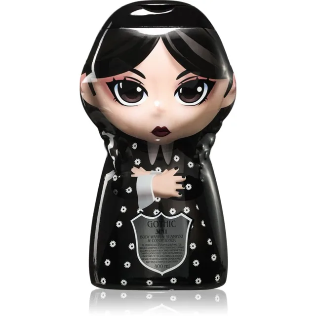 Wednesday Gothic Dark šampón, kondicionér a sprchový gel 3 v 1 pro děti Blueberry 400 ml