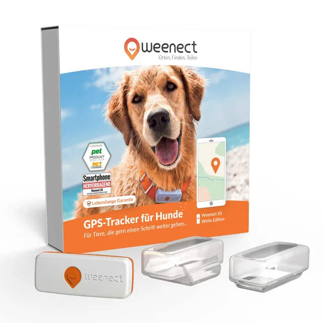 Weenect GPS tracker XS pro domácí mazlíčky pro psy – bez obojku - bílý včetně univerzálního silikonového pouzdra