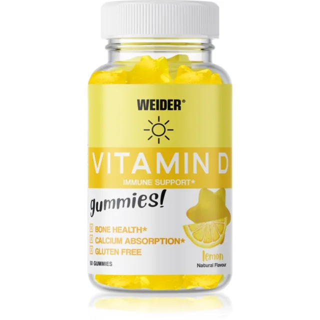 Weider Vitamin D3 Gummies želé bonbóny pro podporu správného vstřebávání vápníku a fosforu příchuť Lemon 244 g