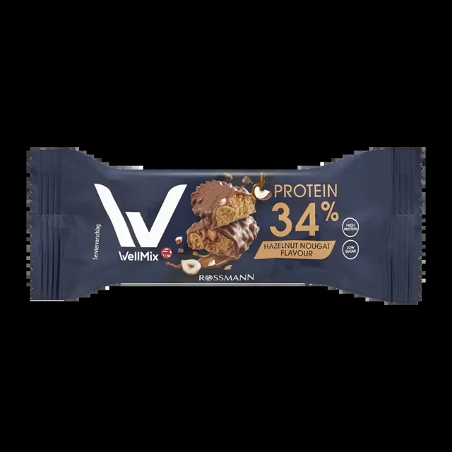 WellMix Proteinová tyčinka s příchutí lískových oříšků a nugátu 45 g