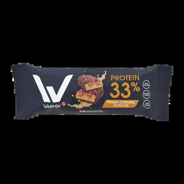 WellMix Proteinová tyčinka v čokoládě s příchutí arašídů a karamelu 45 g