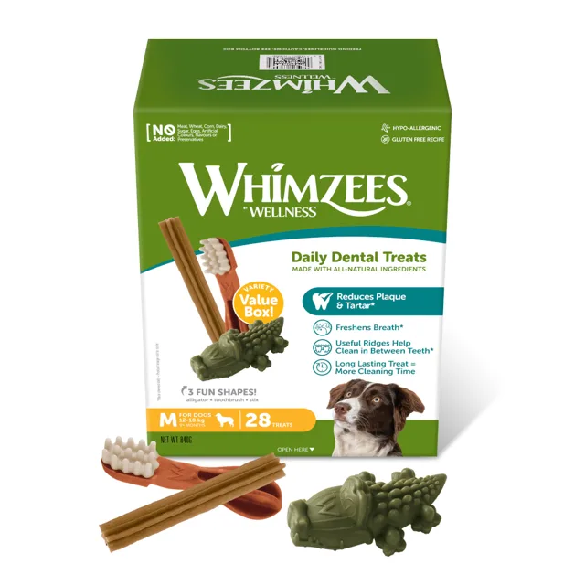 Whimzees by Wellness Mixbox - velikost M: pro středně velké psy (12, – 18 kg, 28 kusů)