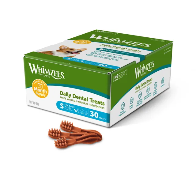 Whimzees by Wellness Monthly Toothbrush Box - velikost S: pro malé psy (450 g, 30 kusů)