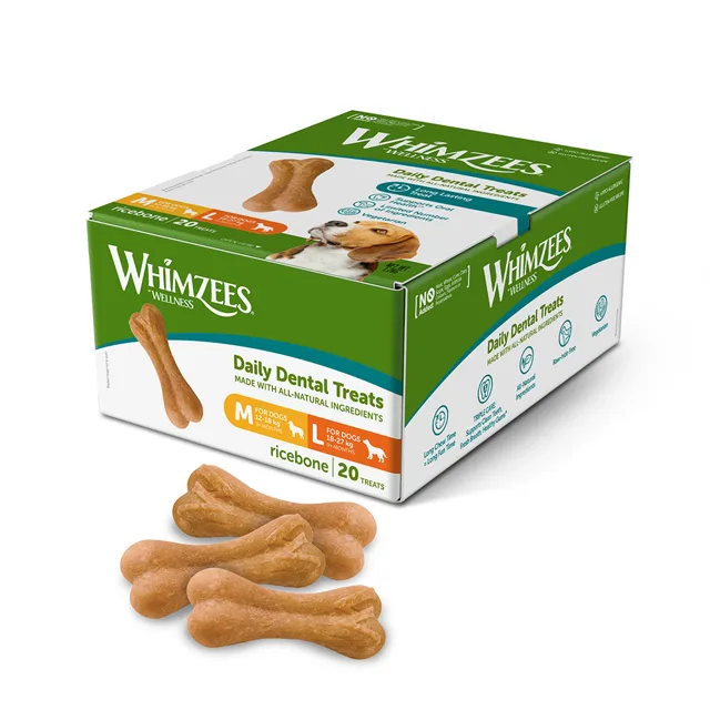 Whimzees by Wellness Ricebones - výhodné balení: 2 x velikost M/L (40 kusů)