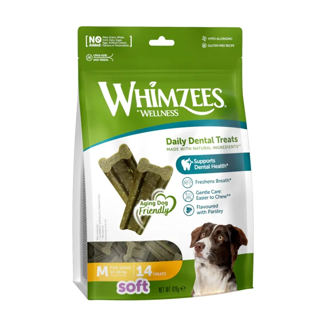 Whimzees by Wellness Soft Snacks - velikost M: pro středně velké psy (12–18 kg, 14 kusů)