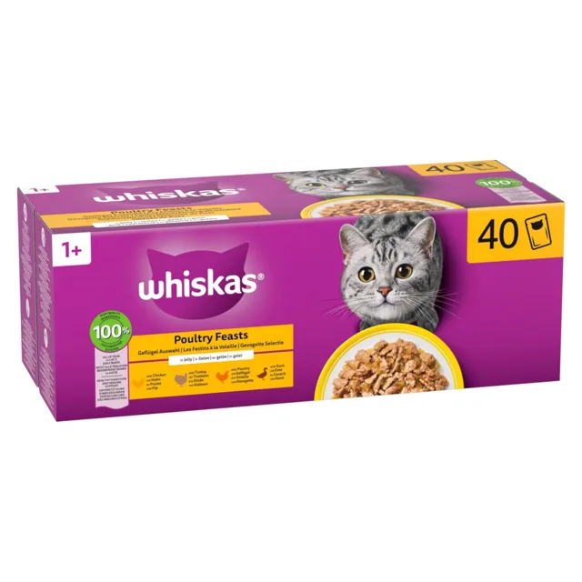 Whiskas 1+ Adult kapsičky 40 x 85 g - Drůbeží v želé (4 druhy)