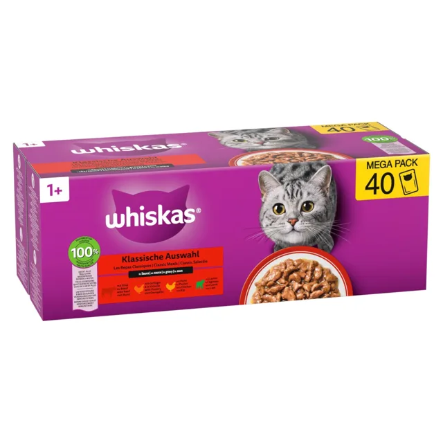 Whiskas 1+ Adult kapsičky 40 x 85 g - Klasický výběr v omáčce (4 druhy)
