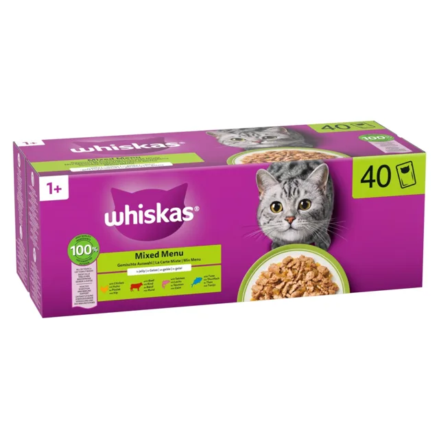 Whiskas 1+ Adult kapsičky 40 x 85 g - Mixed Menu v želé (4 druhy)