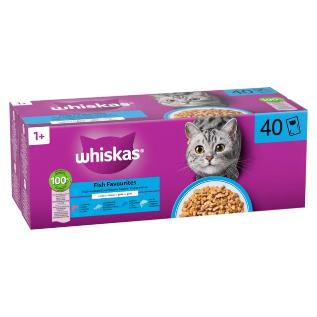 Whiskas 1+ Adult kapsičky 40 x 85 g - Ryba v želé (4 druhy)