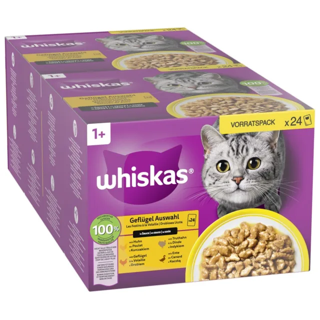 Whiskas 1+ Adult kapsičky 48 x 85 g - drůbeží výběr v omáčce (48 x 85 g) - Kuře, drůbež, kachna, krůta