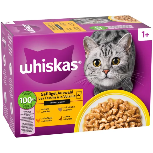 Whiskas 1+ Adult Multipack kapsičky 12 x 85 g / 100 g - drůbeží výběr v omáčce (12 x 85 g)