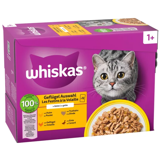 Whiskas 1+ Adult Multipack kapsičky 12 x 85 g / 100 g - drůbeží výběr v želé (12 x 85 g)