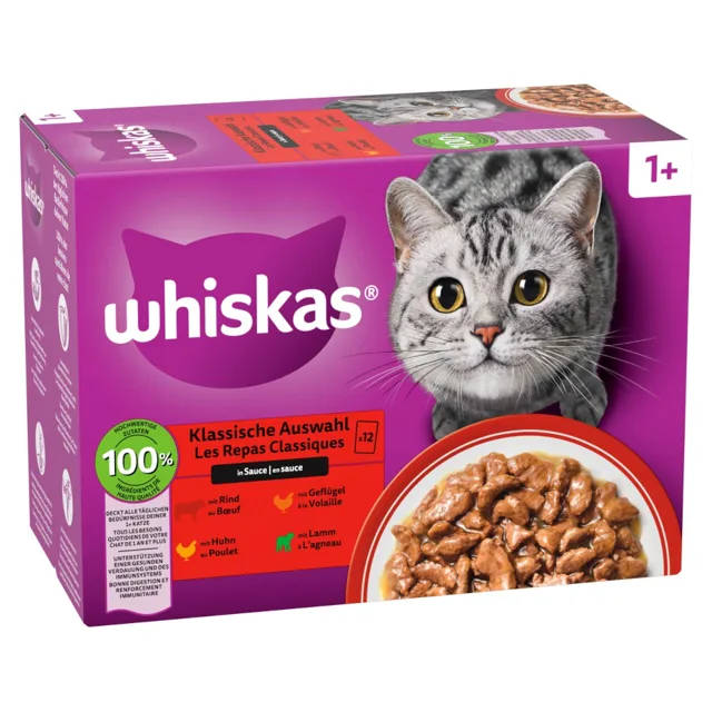 Whiskas 1+ Adult Multipack kapsičky 12 x 85 g / 100 g - klasický výběr v omáčce (12 x 85 g)