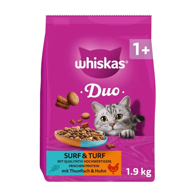Whiskas 1+ Duo Surf & Turf tuňák a kuřecí - výhodné balení: 2 x 7 kg