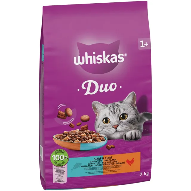 Whiskas 1+ Duo Surf & Turf tuňák a kuřecí - výhodné balení: 3 x 1,9 kg
