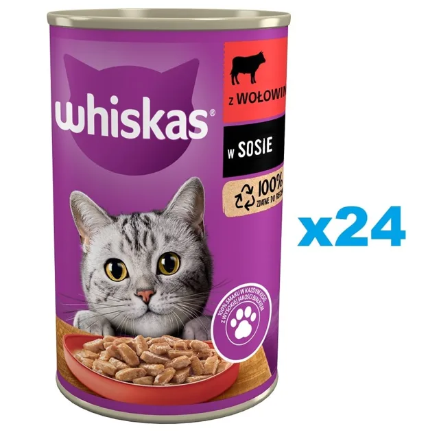WHISKAS Adult  24x400 g kompletní krmivo pro dospělé kočky s hovězím masem v omáčce