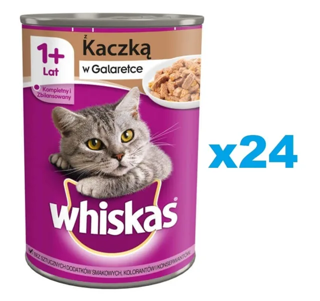 WHISKAS Adult 24x400g konzerva - kompletní krmivo pro dospělé kočky, kousky s kachnou v želé
