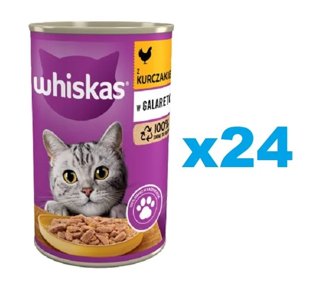 WHISKAS Adult 24x400g konzerva - krmivo pro dospělé kočky, kousky s kuřecím masem v želé