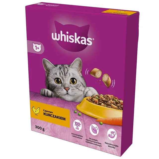 WHISKAS Adult 300 g Kompletní suché krmivo s lahodným kuřecím masem pro dospělé kočky