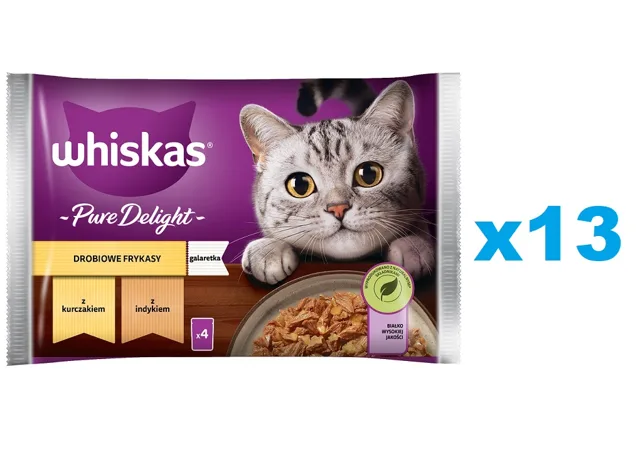 WHISKAS Adult 52x85g kapsičky Poultry Frikase krmivo pro dospělé kočky v želé s: kuřecím masem, krůtou