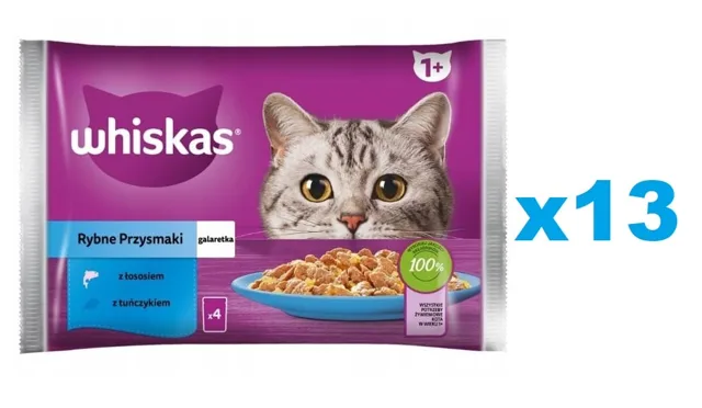 WHISKAS Adult 52x85g kapsičky Rybí pochoutka - krmivo pro dospělé kočky v želé s: lososem, tuňákem