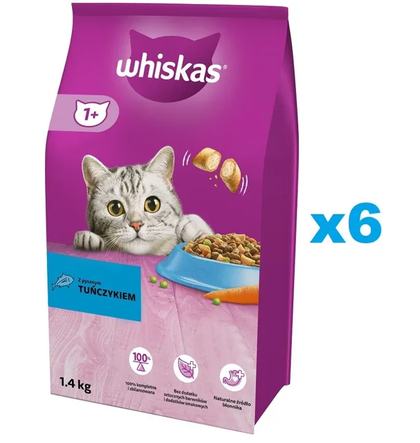 WHISKAS Adult 6x1,4 kg Kompletní krmivo pro dospělé kočky s lahodným tuňákem