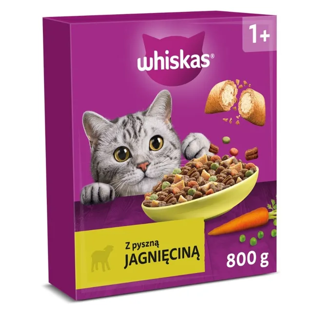 WHISKAS Adult 800 g Kompletní suché krmivo pro dospělé kočky s lahodným jehněčím masem