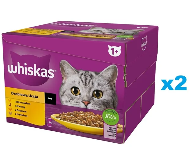 WHISKAS Adult Drůbeží hostina v omáčce 48x85 g kousky s kuřecím masem, kachnou, drůbeží a krůtím masem pro dospělé kočky
