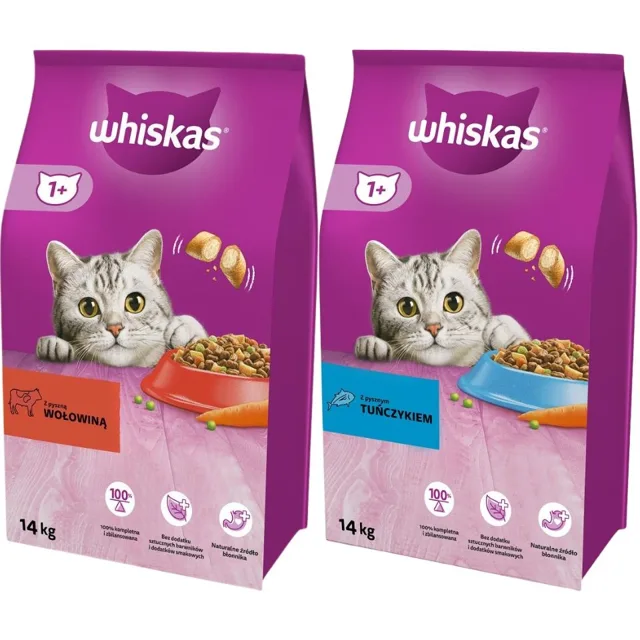 WHISKAS Adult hovězí 14 kg + WHISKAS s tuňákem 14 kg
