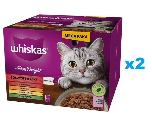 WHISKAS Adult Pure Delight Šťavnaté kousky v želé 48x85 g kousky s hovězím, kuřecím, jehněčím a drůbežím masem pro dospělé kočky
