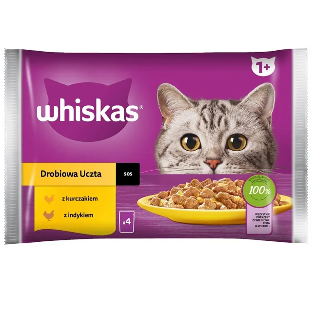 WHISKAS Adult sáček 85 g Poultry Feast mokré krmivo pro dospělé kočky v omáčce s: kuřecím masem, krůtím masem